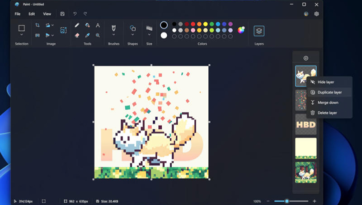 В Paint появилась поддержка слоев и прозрачности